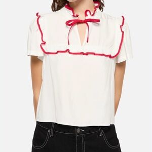 NWT Dangerfield White/Red Retro Little Bitter Frilly Cottage Blouse Top Size 18